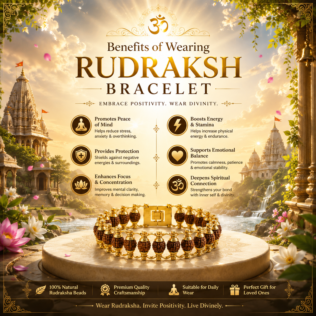 Japaksh Rudraksha Golden Capped Bracelet for Men