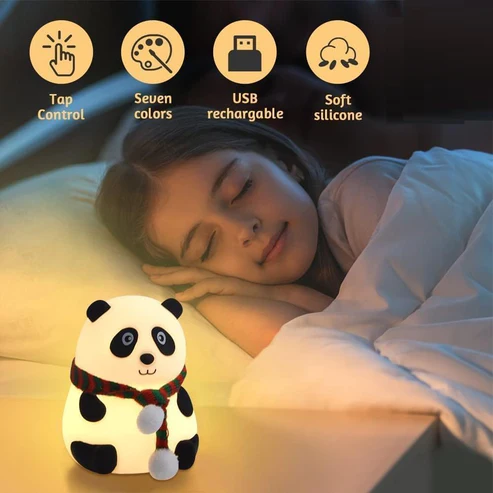 Cute Panda Silicone Night Light – 7 Color Changing LED Touch Lamp | Soft Silicone Bedside Lamp for Kids, Baby Nursery & Bedroom