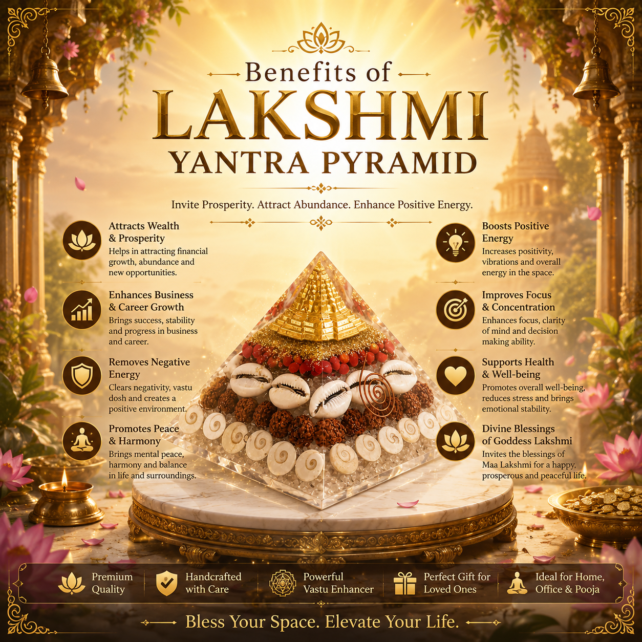 JAPAKSH Lakshmi Yantra Pyramid – Prosperity & Positive Energy