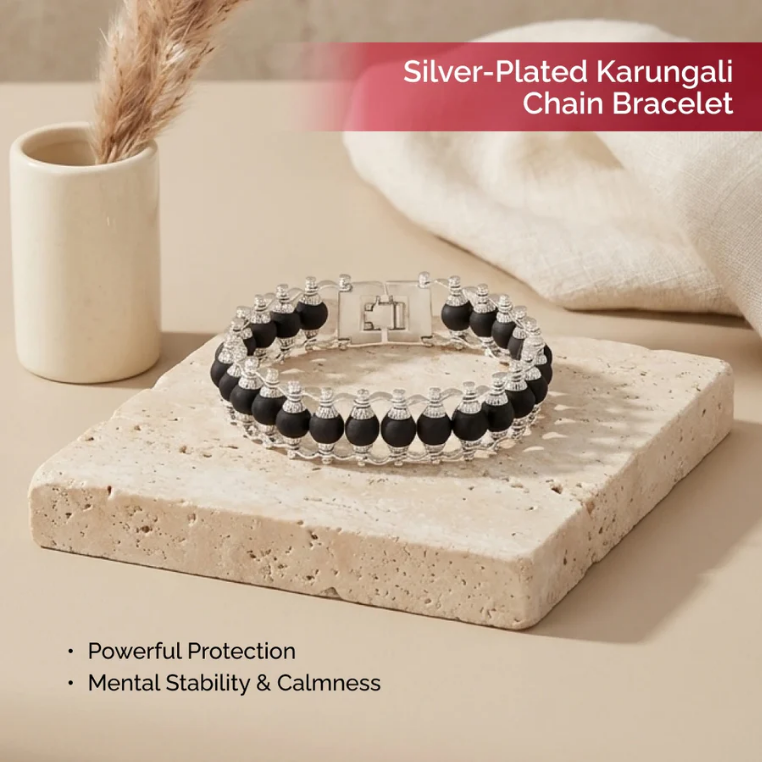 Japaksh Silver Plated Karungali Modern Bracelet - Natural Ebony Wood