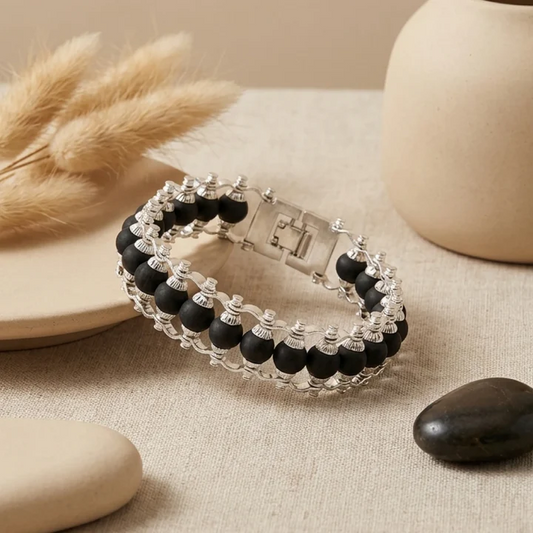 Japaksh Silver Plated Karungali Modern Bracelet - Natural Ebony Wood
