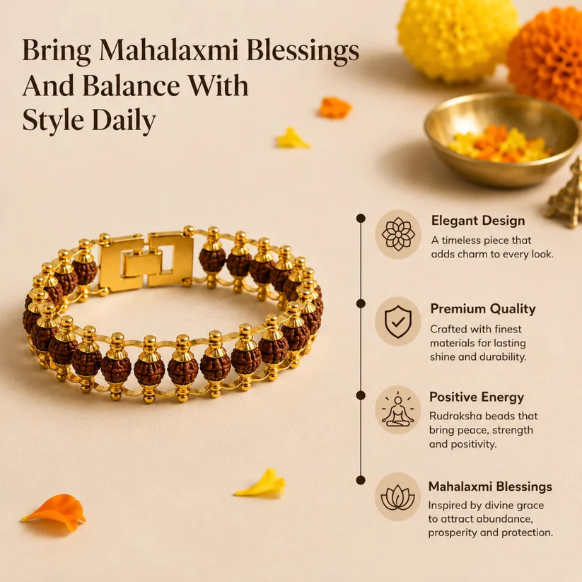 Japaksh Rudraksha Golden Capped Bracelet for Men