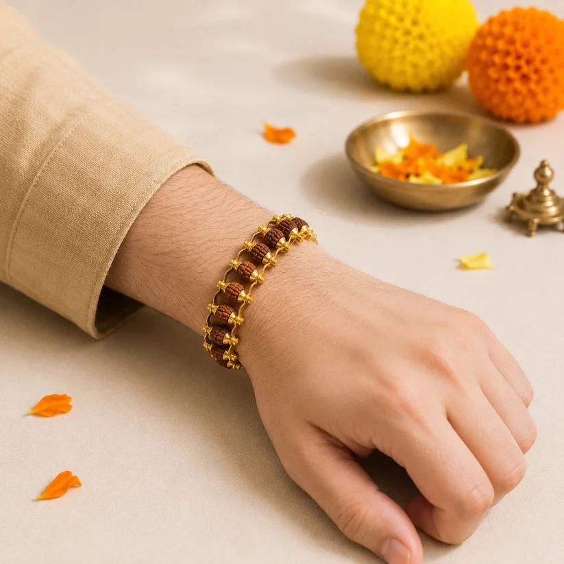 Japaksh Rudraksha Golden Capped Bracelet for Men