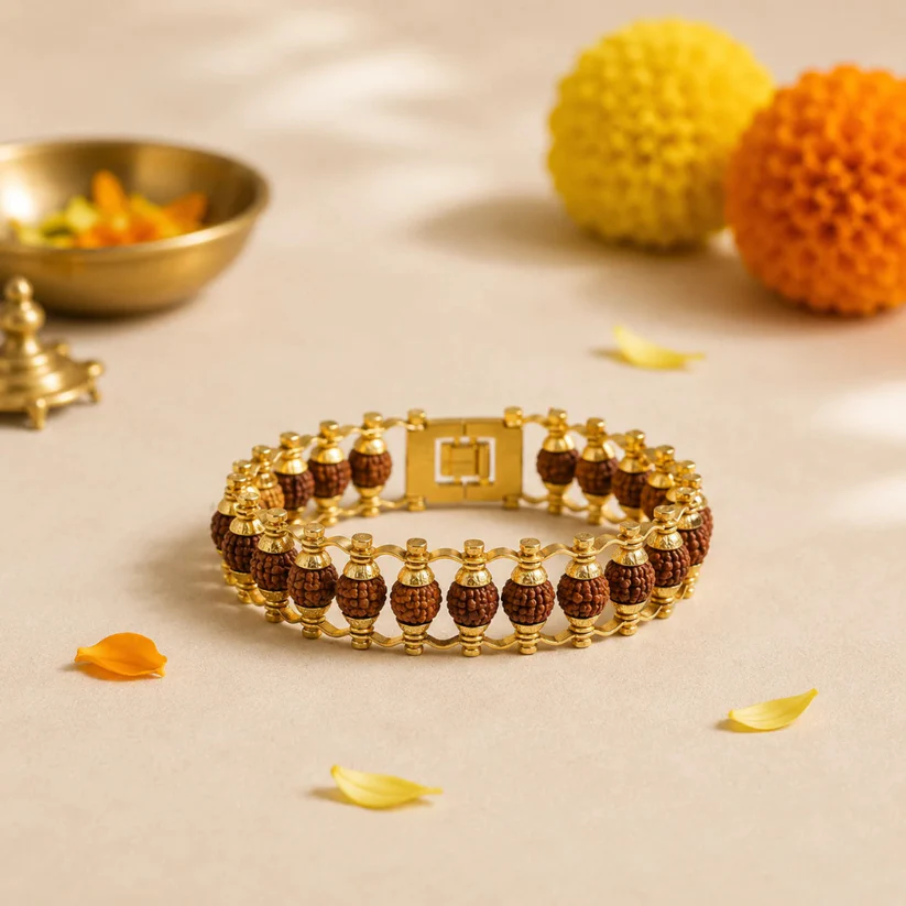 Japaksh Rudraksha Golden Capped Bracelet for Men