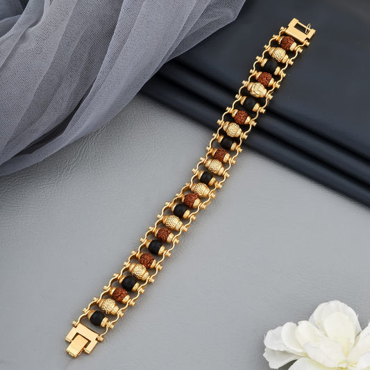 Premium Gold Plated Rudraksha Bracelet for Men & Women | Stylish Spiritual Adjustable Wrist Band
