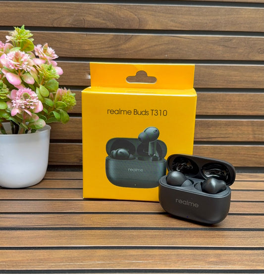 Realme Buds T310 True Wireless Bluetooth Earbuds with ANC, 360° Spatial Audio, AI ENC Mic & Long Battery Life – Black