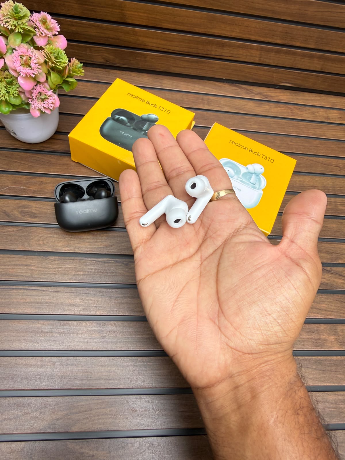Realme Buds T310 True Wireless Bluetooth Earbuds with ANC, 360° Spatial Audio, AI ENC Mic & Long Battery Life – Black
