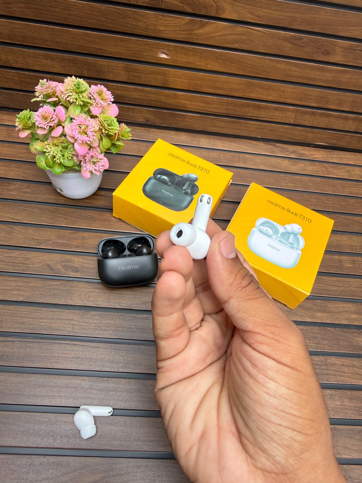 Realme Buds T310 True Wireless Bluetooth Earbuds with ANC, 360° Spatial Audio, AI ENC Mic & Long Battery Life – Black