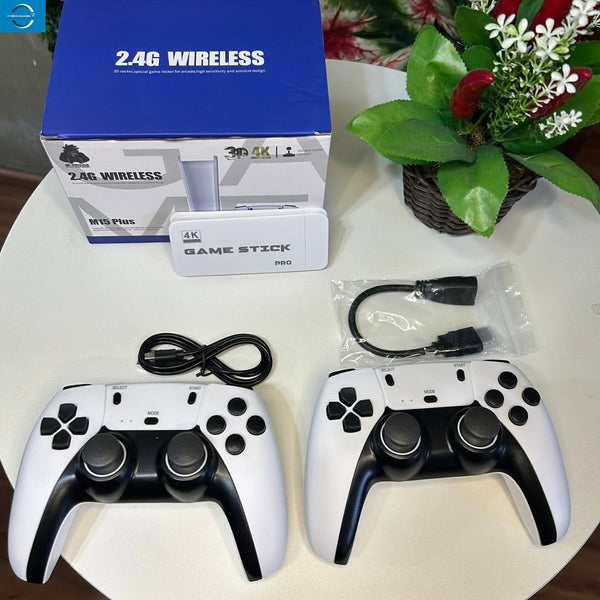 M15 Plus 4K Game Stick Pro | 2.4G Wireless Retro Gaming Console | Dual Wireless Controllers | Plug & Play HDMI TV Gaming Stick